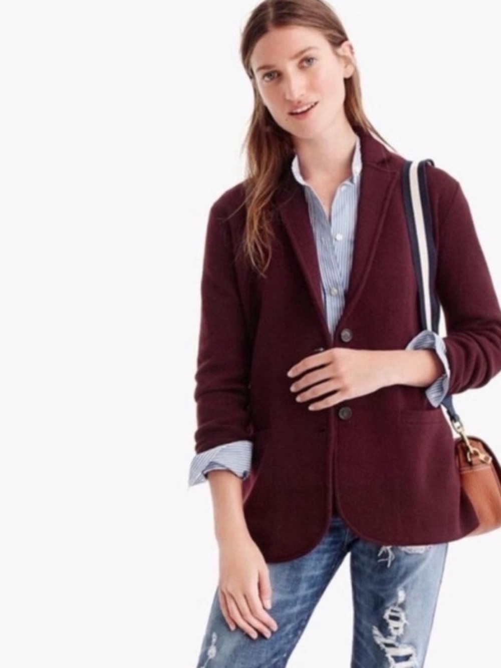 NWT J. Crew Maroon Cotton Sweater Blazer Size XL